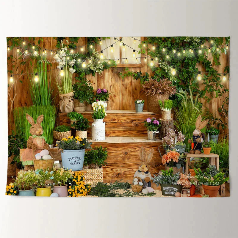 Aperturee - Cute Rabbit Garden Wood Happy Easter Day Backdrop