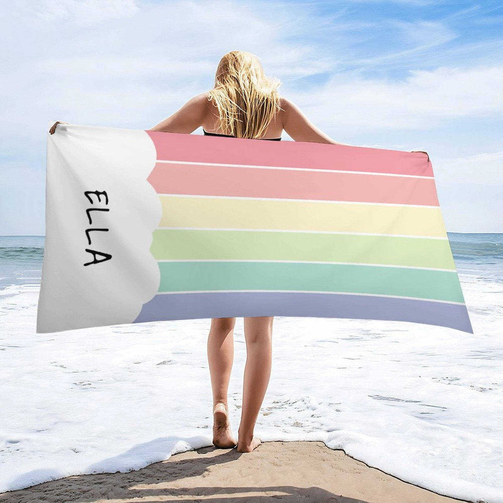 Aperturee - Cute Rainbow Cloud Custom Beach Towel For Kids