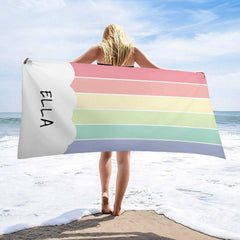 Aperturee - Cute Rainbow Cloud Custom Beach Towel For Kids