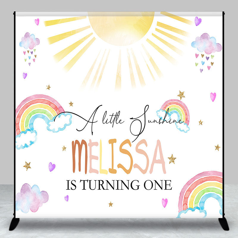 Aperturee - Cute Rainbow Cloud Sun Custom 1st Birthday Backdrop