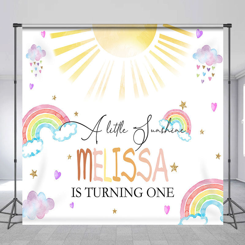 Aperturee - Cute Rainbow Cloud Sun Custom 1st Birthday Backdrop