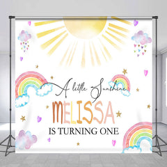 Aperturee - Cute Rainbow Cloud Sun Custom 1st Birthday Backdrop