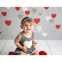 Aperturee - Cute Red White And Gray Love Heart Photo Backdrop