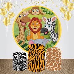 Aperturee - Cute Safari Animals Round Bakcdrop Kit For Birthday