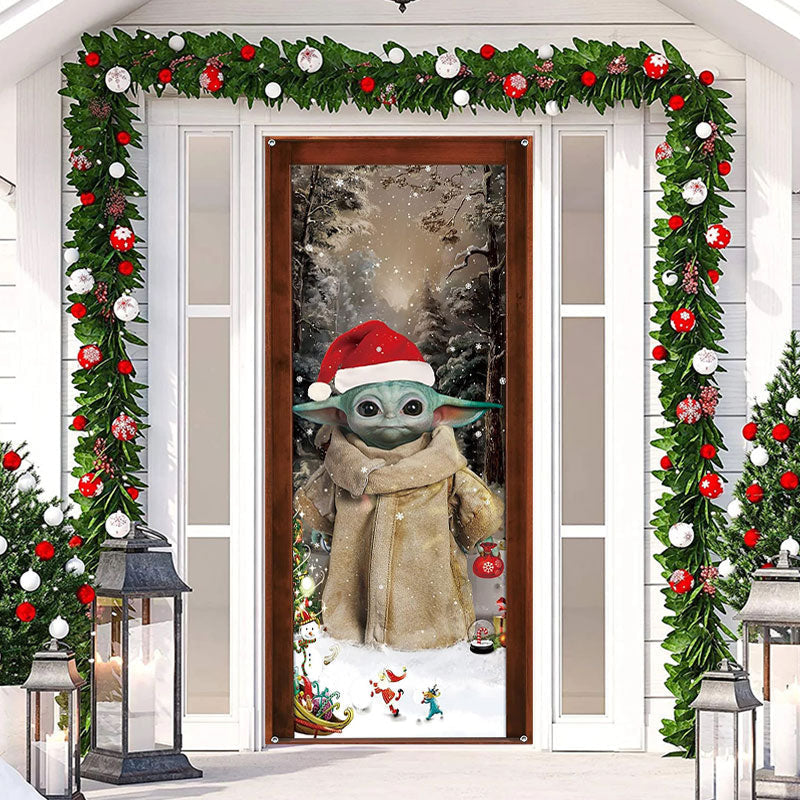 Aperturee - Cute Santa Elf Snowy Merry Christmas Door Cover