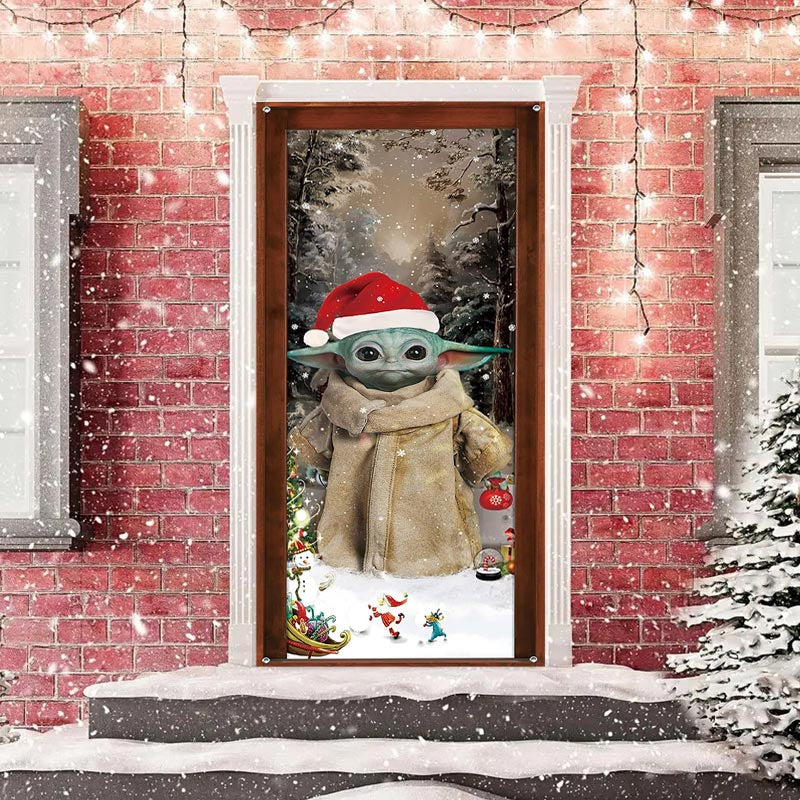 Aperturee - Cute Santa Elf Snowy Merry Christmas Door Cover