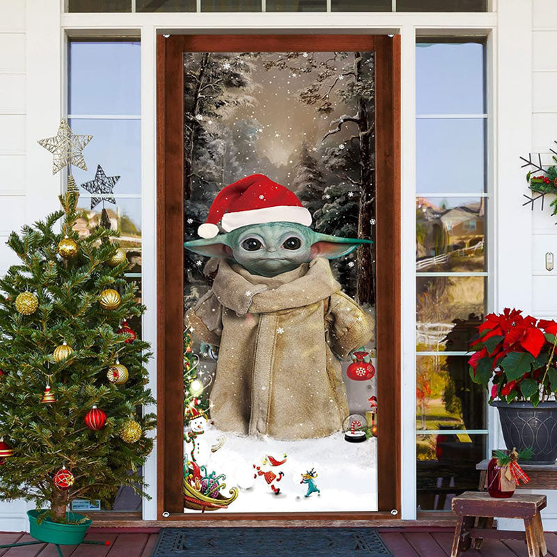 Aperturee - Cute Santa Elf Snowy Merry Christmas Door Cover