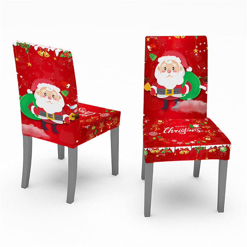 Aperturee - Cute Santa Red Christmas Tablecloth Chair Cover Set