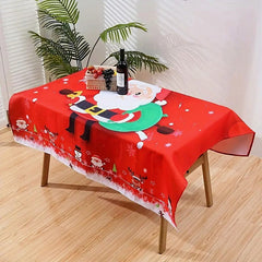 Aperturee - Cute Santa Red Christmas Tablecloth Chair Cover Set