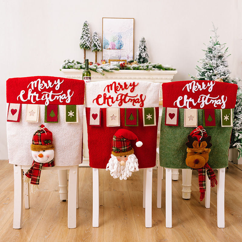 Aperturee Cute Snowman Santa Elk Doll Christmas Chair Cover Set