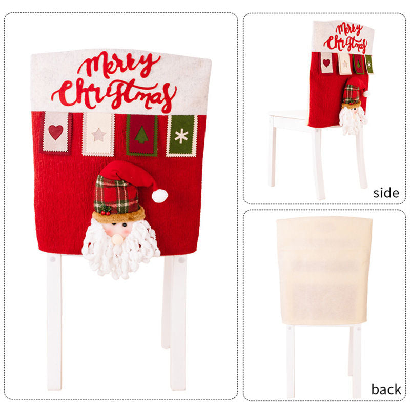 Aperturee Cute Snowman Santa Elk Doll Christmas Chair Cover Set