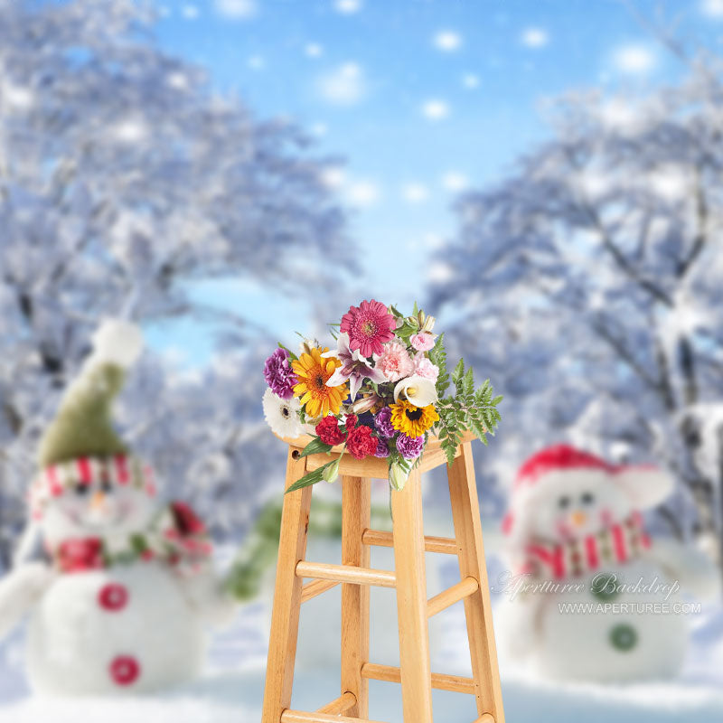 Aperturee - Cute Snowman Snowfield Grove Christmas Backdrop