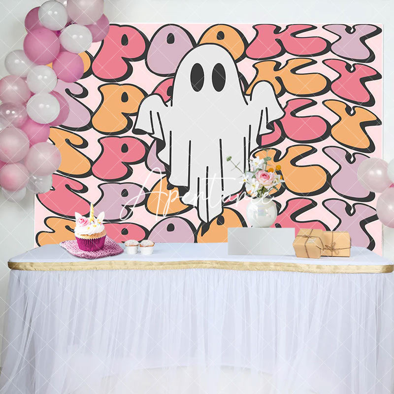 Aperturee - Cute Spooky Ghost Halloween Birthday Party Backdrop