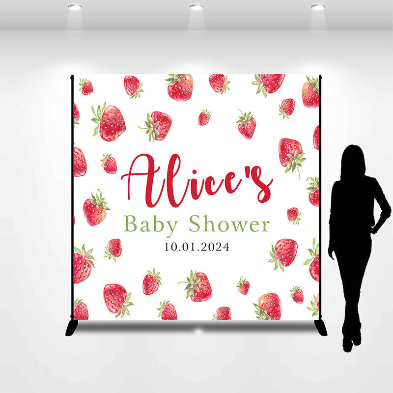 Aperturee - Cute Stawberry Custom Baby Shower Party Backdrop