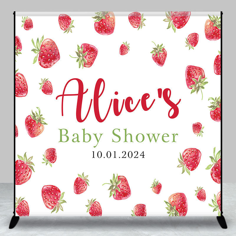 Aperturee - Cute Stawberry Custom Baby Shower Party Backdrop