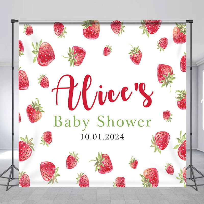 Aperturee - Cute Stawberry Custom Baby Shower Party Backdrop