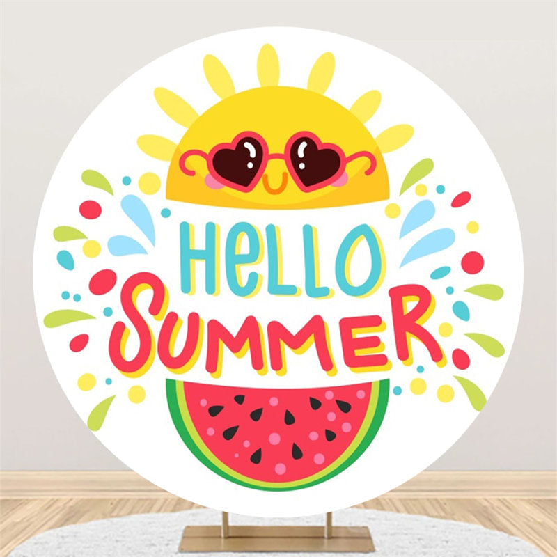 Aperturee - Cute Sun Watermelon Round Hello Summer Backdrop