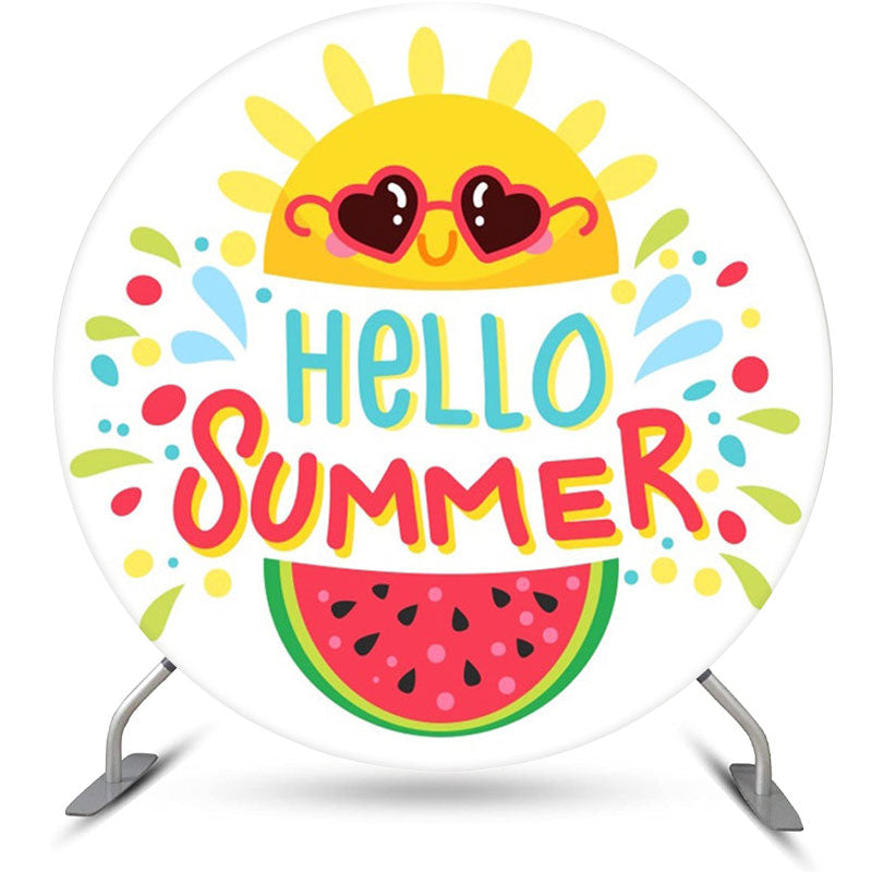 Aperturee - Cute Sun Watermelon Round Hello Summer Backdrop