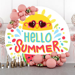 Aperturee - Cute Sun Watermelon Round Hello Summer Backdrop