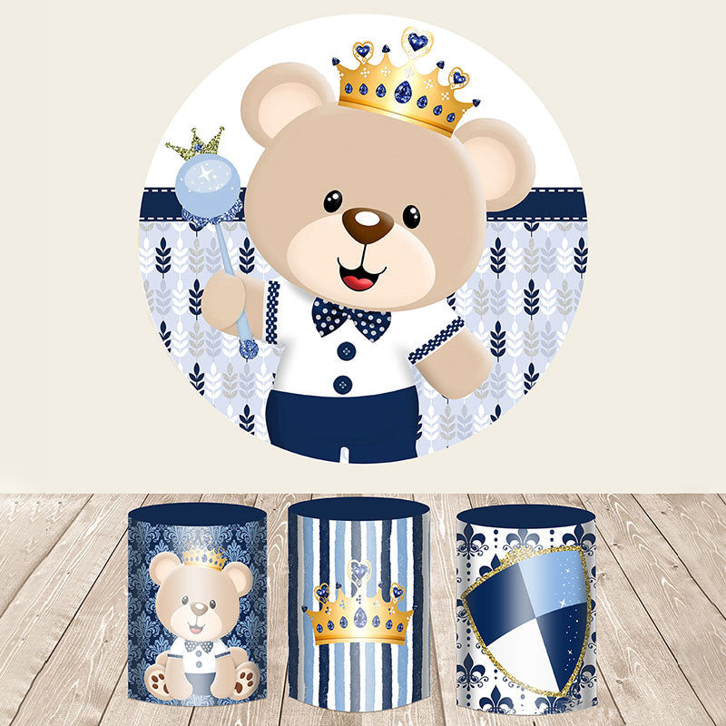 Aperturee Cute Teddy Bear Baby Shower Round Backdrop Kit For Boy