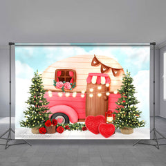 Aperturee - Cute Truck House With Heart Valentines Day Backdrop