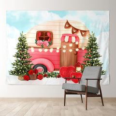 Aperturee - Cute Truck House With Heart Valentines Day Backdrop