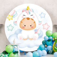 Aperturee - Cute Unicorn Baby Round Baby Shower Backdrop