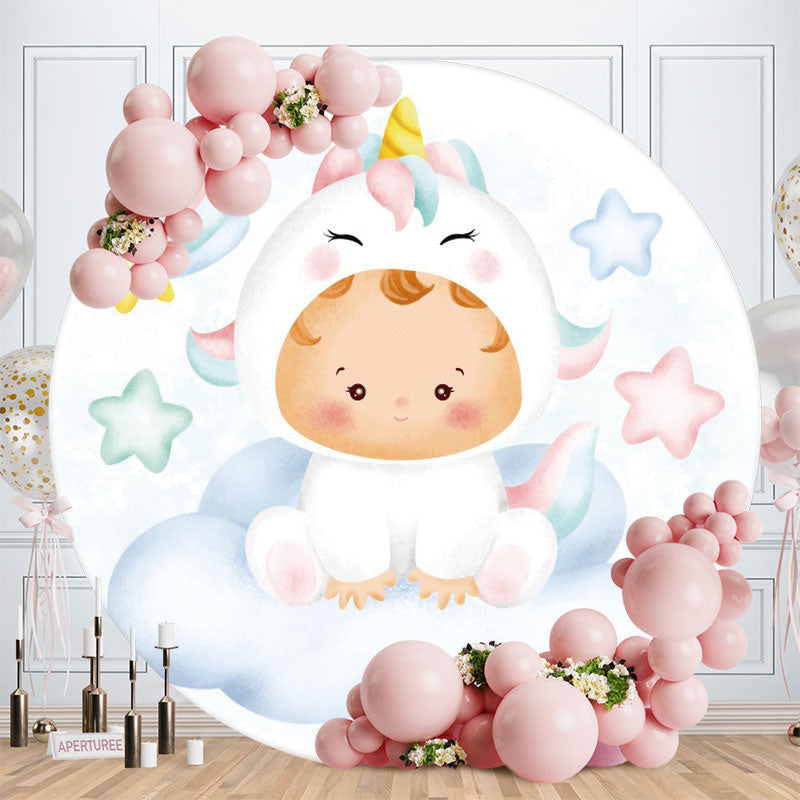 Aperturee - Cute Unicorn Baby Round Baby Shower Backdrop