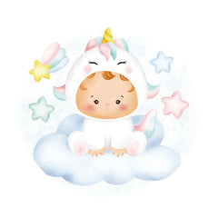 Aperturee - Cute Unicorn Baby Round Baby Shower Backdrop