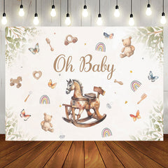 Aperturee - Cute Wood Horse Toys Leaves Baby Shower Backdrop