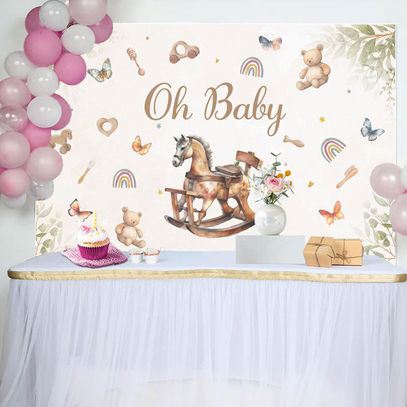 Aperturee - Cute Wood Horse Toys Leaves Baby Shower Backdrop