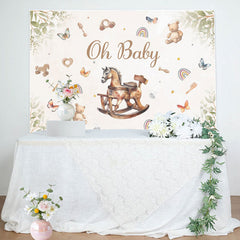 Aperturee - Cute Wood Horse Toys Leaves Baby Shower Backdrop