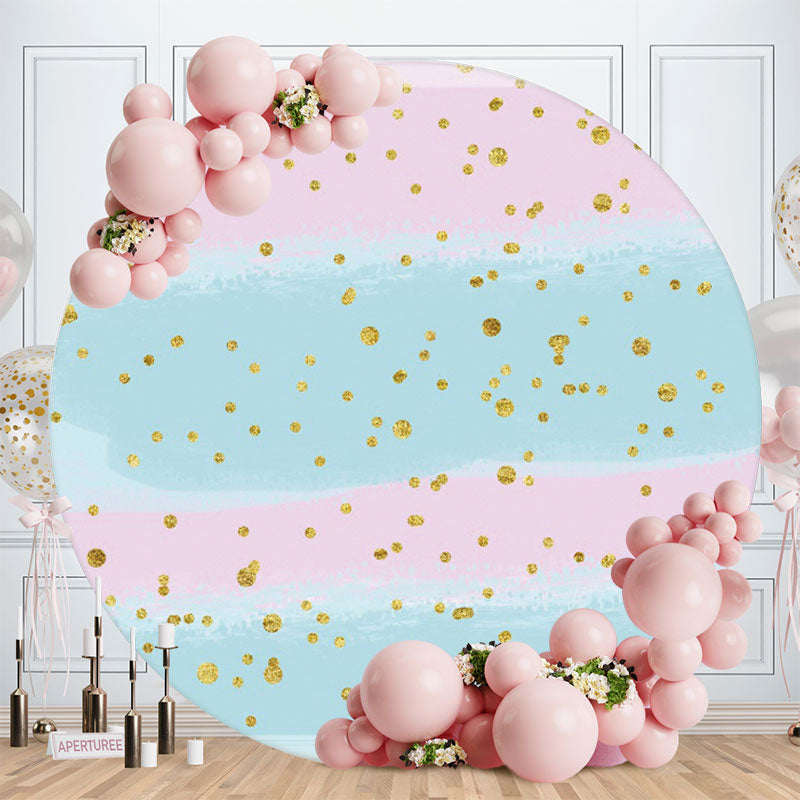 Aperturee - Cyan Abd Pink Gold Spot Round Birthday Party Backdrop