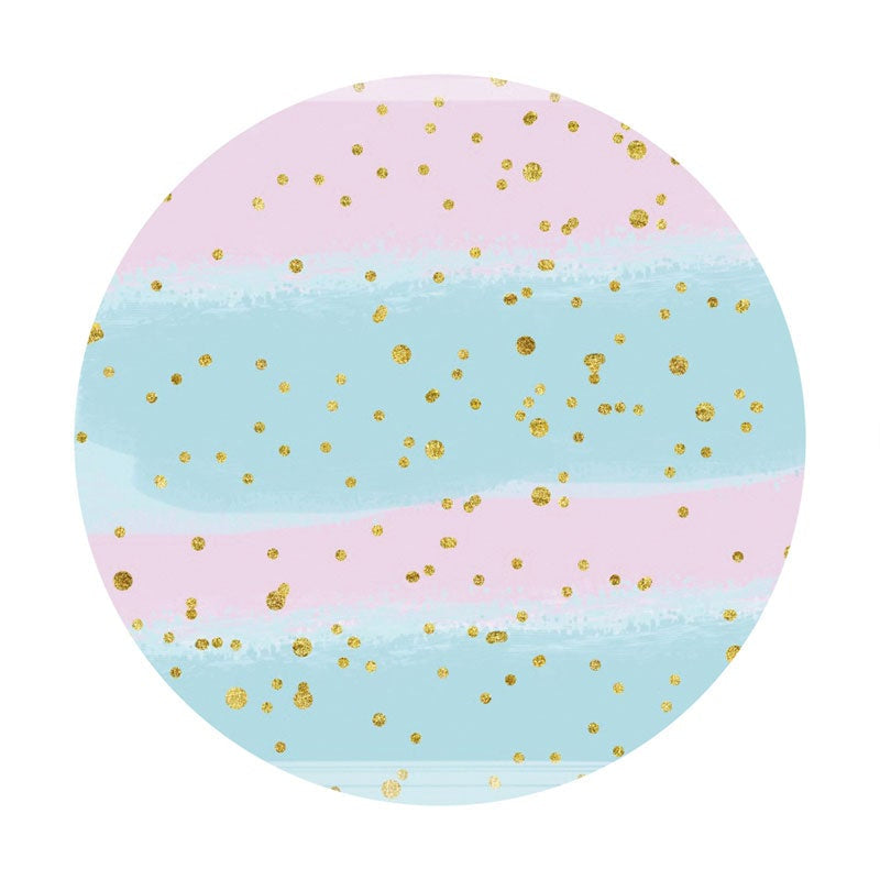 Aperturee - Cyan Abd Pink Gold Spot Round Birthday Party Backdrop