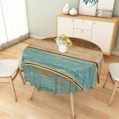 Aperturee - Cyan And Brown Oil Painting Wood Round Tablecloth