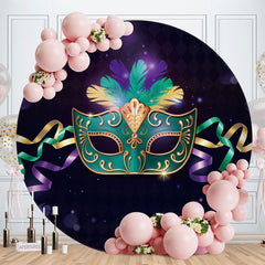 Aperturee - Cyan And Gold Mask Round Birthday Party Backdrop