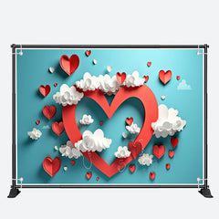 Aperturee - Cyan And Red Heart Cloud Valentines Day Backdrop