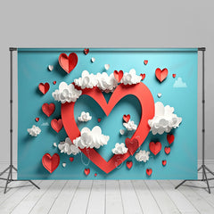 Aperturee - Cyan And Red Heart Cloud Valentines Day Backdrop