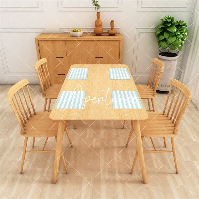 Aperturee - Cyan And White Stripe Dining Set Of 4 Placemats