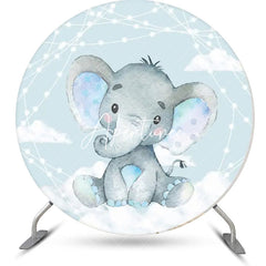 Aperturee - Cyan Blue Elephant Cloud Round Baby Shower Backdrop