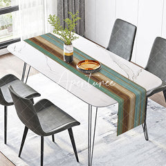 Aperturee - Cyan Brown Wood Texture Dining Cotton Table Runner