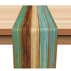 Aperturee - Cyan Brown Wood Texture Dining Cotton Table Runner