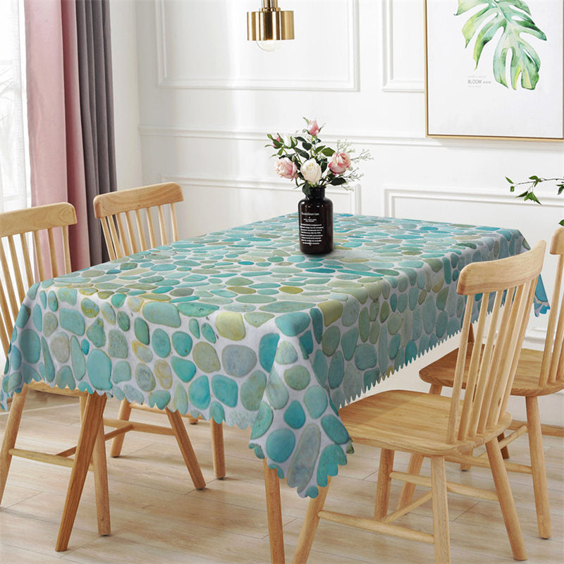 Aperturee - Cyan Cobblestone Patterns Dining Room Tablecloth