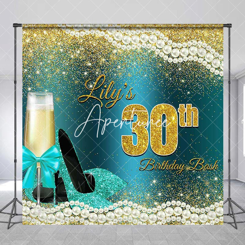 Aperturee - Cyan High Heel Pearl Custom 30th Birthday Backdrop