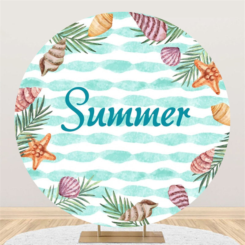 Aperturee - Cyan Leaves Sea Lives Simple Round Summer Backdrop