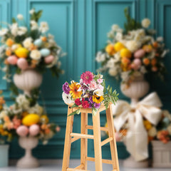 Aperturee - Cyan Wall And White Parterre Eggs Easter Backdrop