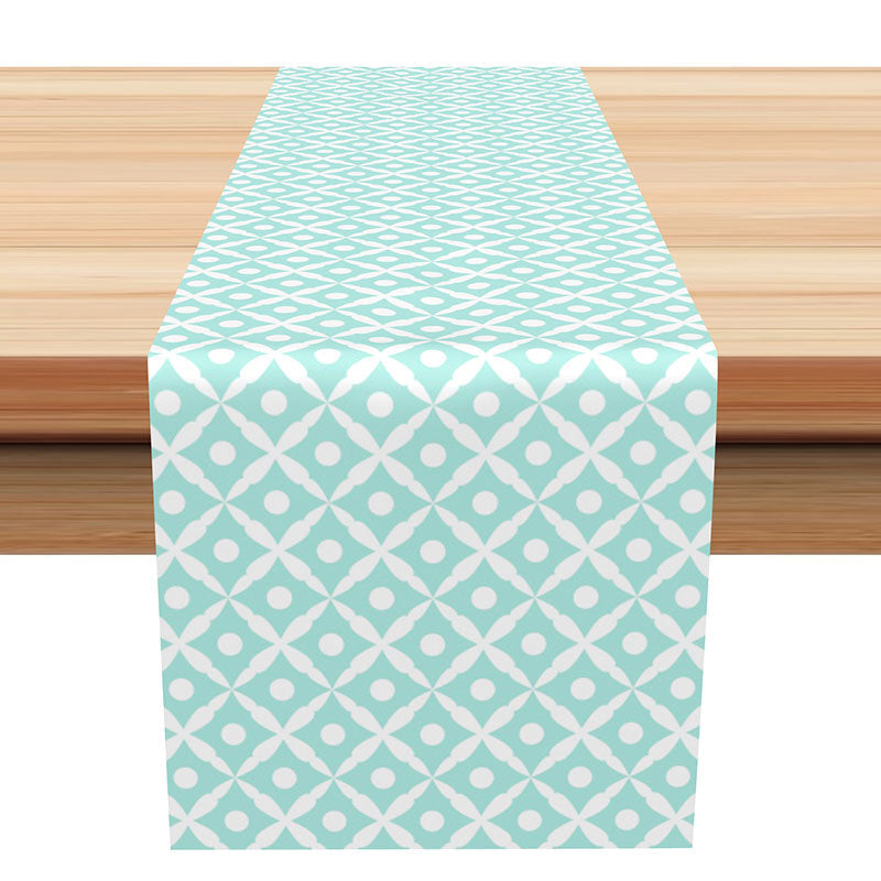 Aperturee - Cyan White Seamless Pattern Fabric Table Runner