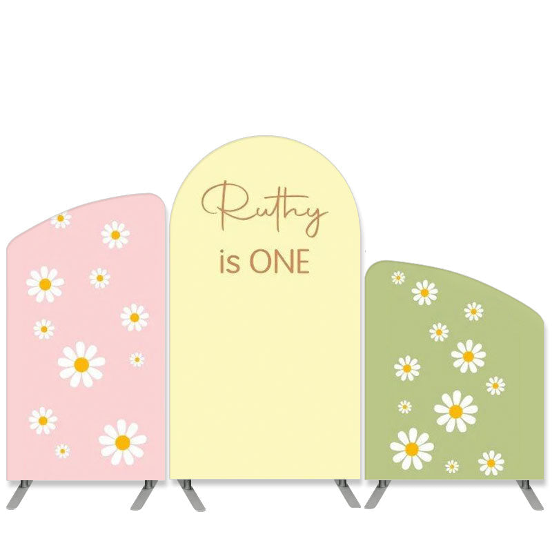 Aperturee Daisy Theme Pink Green Happy 1st Birthday Backdrop Kit