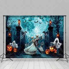 Aperturee - Dancing Skeleton Party Manor Happy Halloween Backdrop