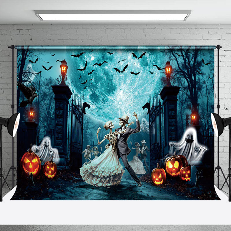 Aperturee - Dancing Skeleton Party Manor Happy Halloween Backdrop